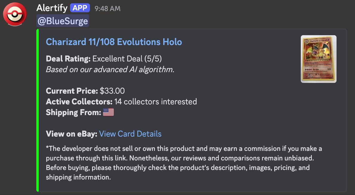 Example of discord alerts form the tool